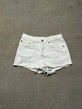 Levi's 501 Original Distressed White Denim Cut-Off Shorts
